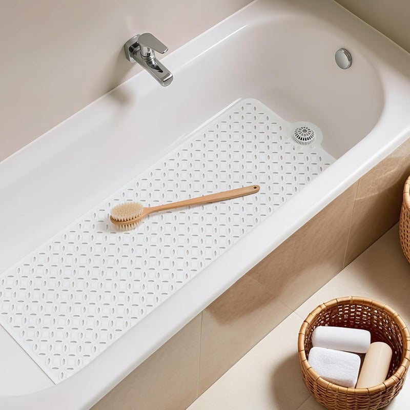 OTHWAY Bath Mat for Tub Non Slip: 39" X 17" Long Bathtub Mat with Hair Catcher│Big Drain Holes Shower Mats for Inside Shower│Machine Washable (White) - Image 2